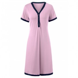 Short Sleeve Button Up Color Block Sleep Dress