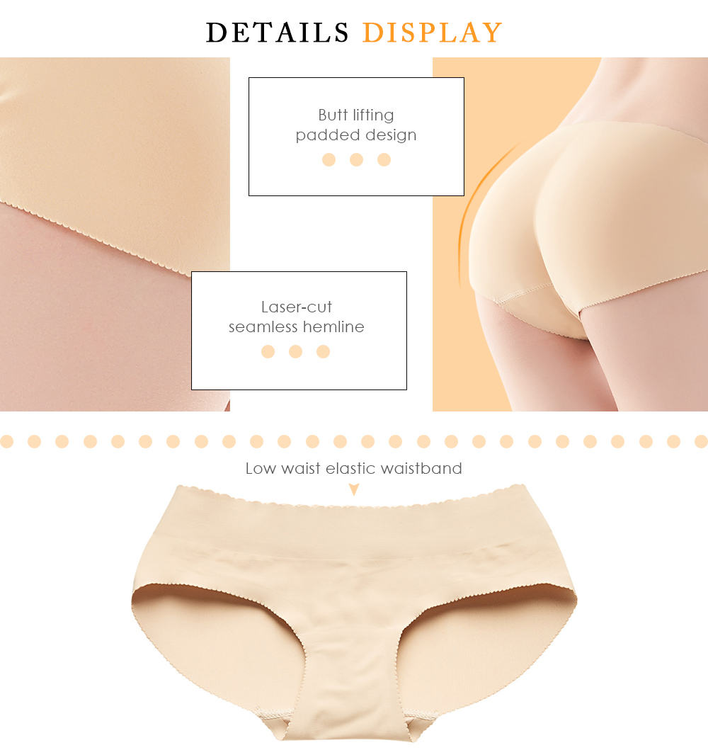 Low Waist Solid Color Padded Seamless Hipster Underwear Push Up Women Briefs